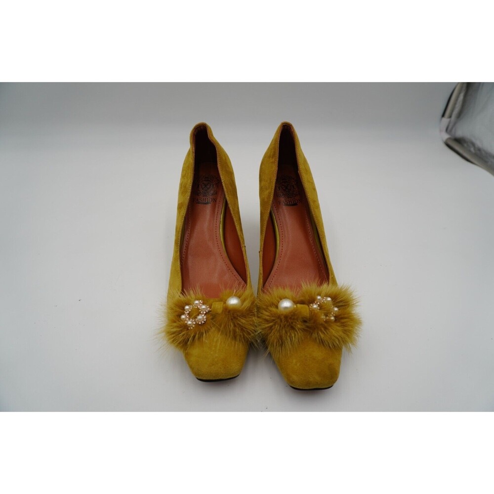 Suede Leather Square Toe Chky Heels Vintage Floral Handmade Pump by Fashion 9.5